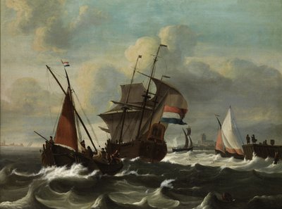 Marinestück mit holländisch beflaggtem Dreimaster von Ludolf Bakhuizen